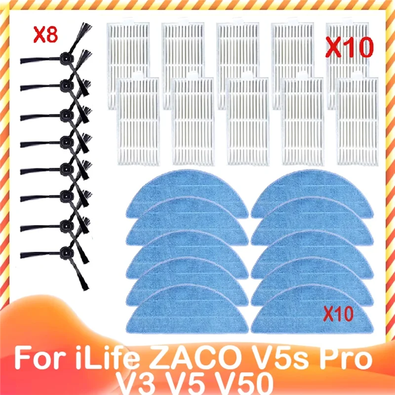 B98A-Fit For ILIFE V3x, A20, T20s / Polaris PVCR 3600 / G2 0926W / G2 0726W / G2 1226 Side Brush Hepa Filter Mop Cloth Parts