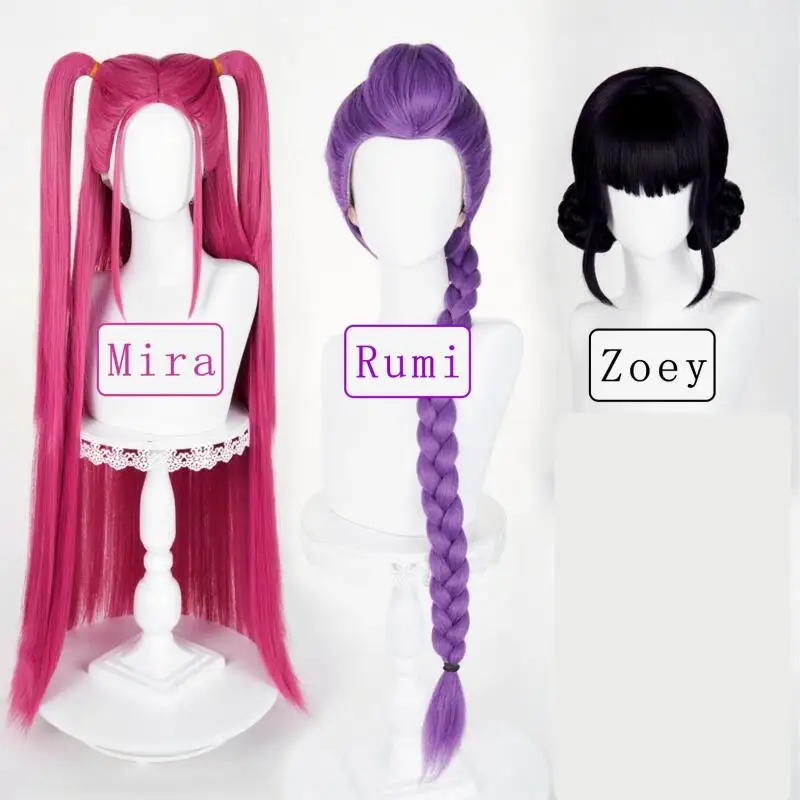 

Movie K-Pop Hunters Zoey Rumi Mira Cosplay Wig Halloween Women Rose Red Purple Black Heat-resistant Synthetic Fiber Wigs Prop