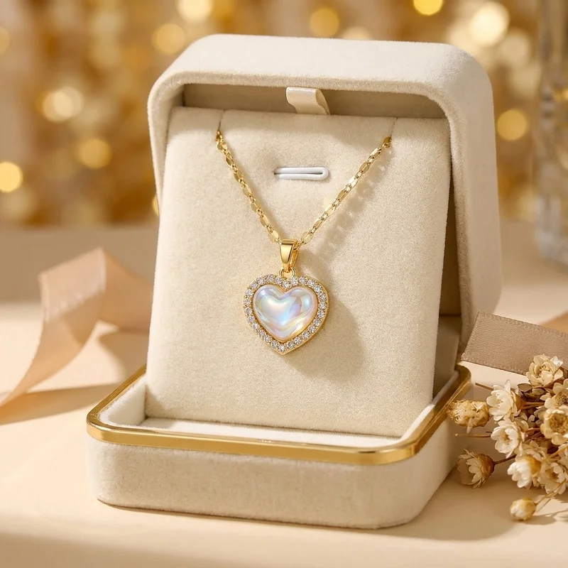 Light Luxury Mermaid-Inspired Heart Pendant Necklace, Elegant Aesthetic Clavicle Chain for Dates and Daily Wear