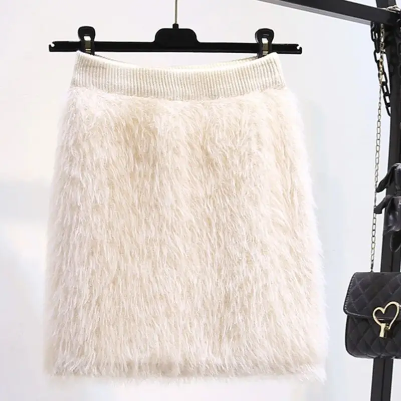 Imitation Mink Fur Short Skirt Women's Autumn Winter New High Waisted A-line Skirt Simple Solid Versatile Slim Fit Mini Skirts