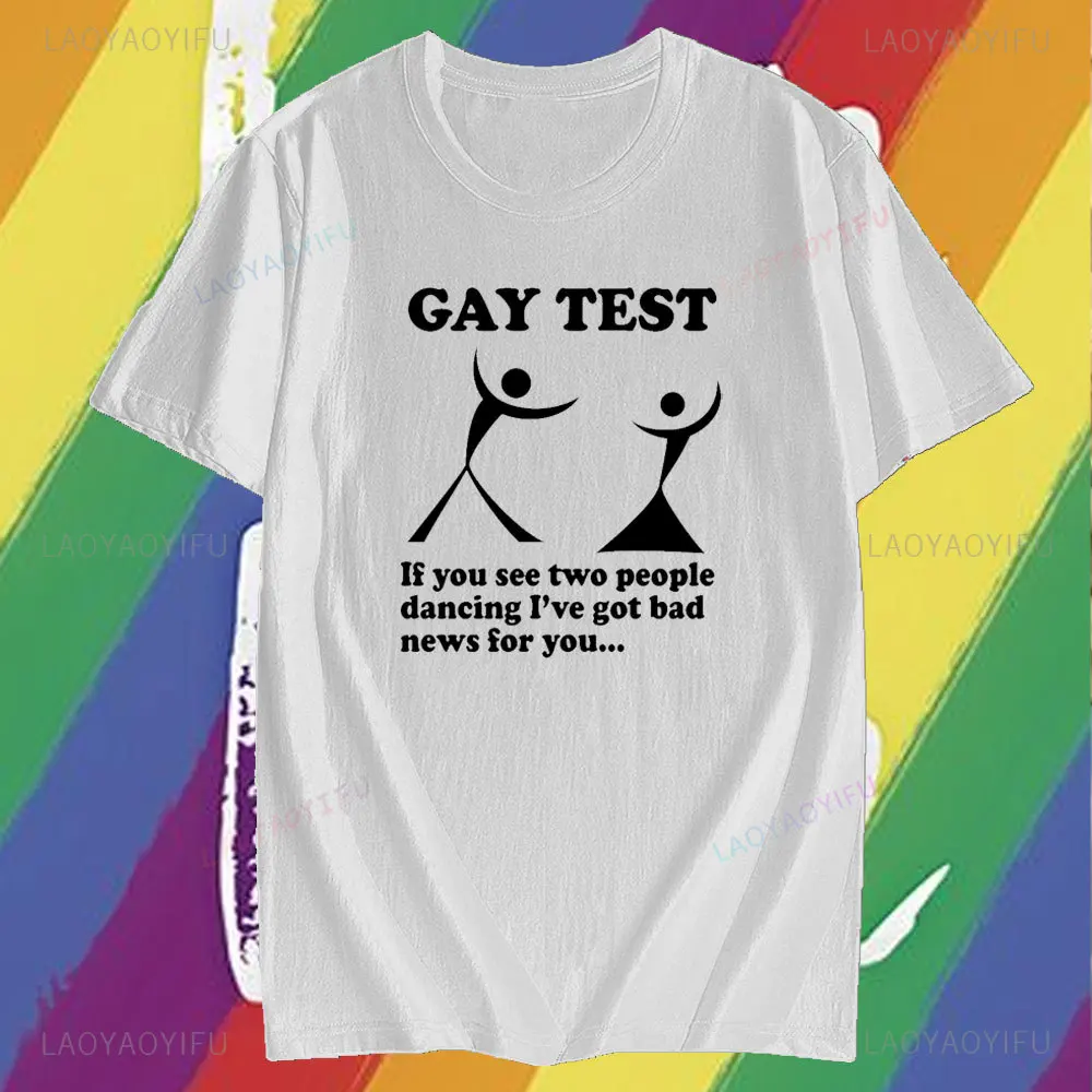 Gay Test Funny LGBT Mens Cotton T-Shirt Tee Top Unisex Short Sleeve Streetwear Round Necksummer Men's 100% Cotton T-shirts