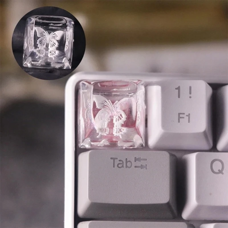 AttackFox Butterfly Custom Keycaps SA Height Translucent Resin Key Caps Mechanical Keyboard Keycap MX Switch ESC Key DIY Gifts