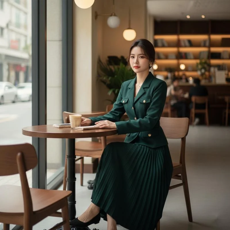 

Elegant Women's 2 Piece Set Long Sleeve Blazer Jacket With Pleated Maxi Skirt Fashion Solid Outfit For Autumn Winter Office Wear