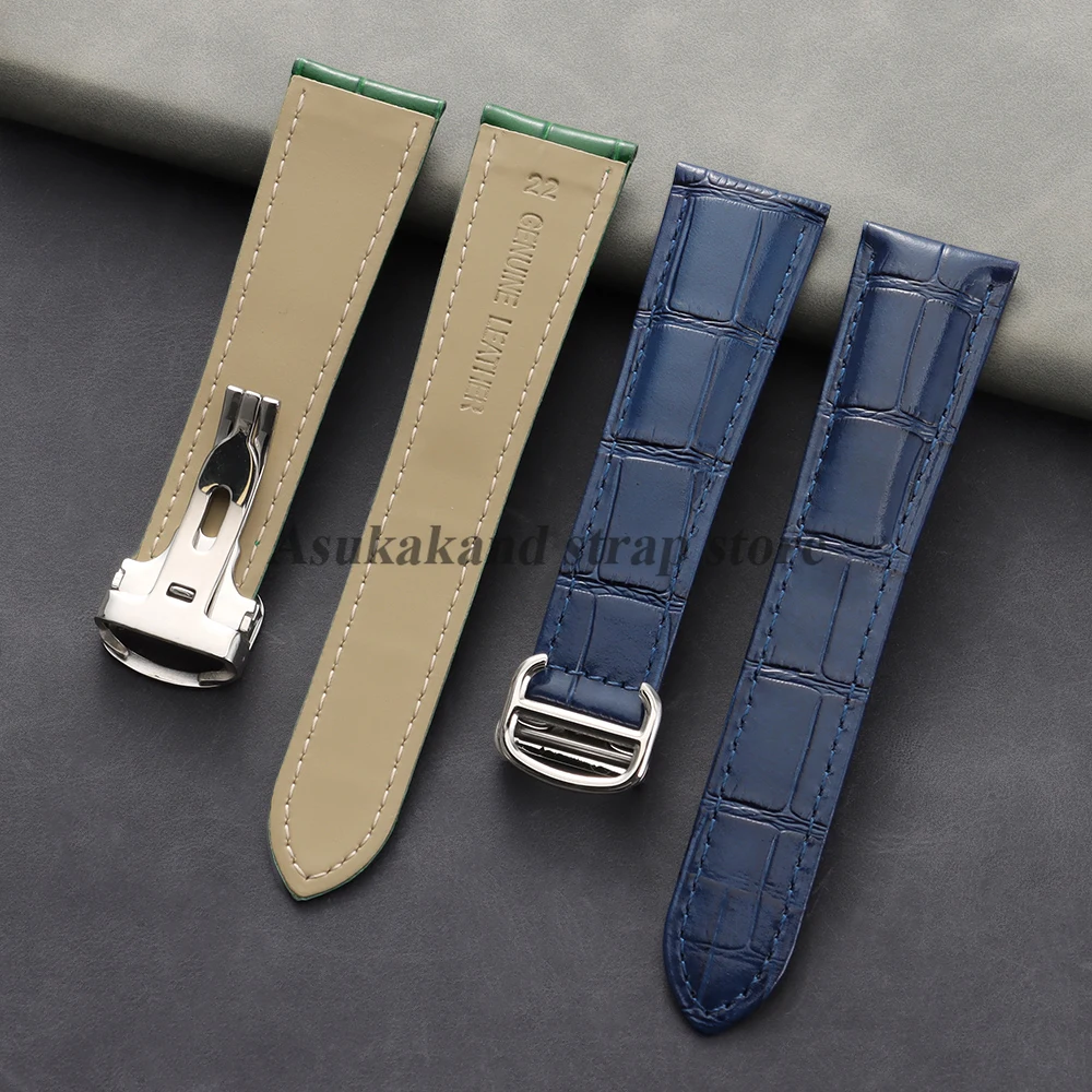 18mm 20mm 22mm Cowhide Leather Watch Strap for Cartier Tank Solo London Key Watchband Folding Buckle Business Wristband Bracelet view 2
