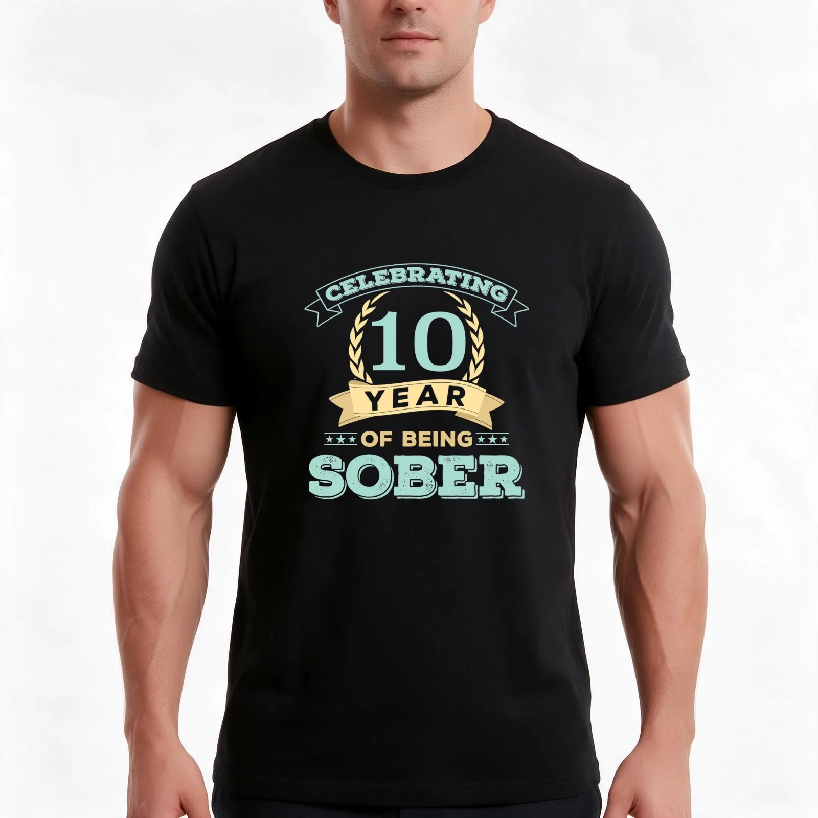 I have been sober for 10 year print celebrating sobriety T-Shirt, Summer Casual Cotton Tee, Oversized Streetwear Tops