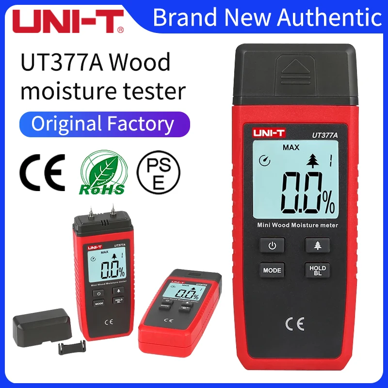 UNI-T UT377A Digital Wood Moisture Meter Hygrometer Humidity Tester for Paper Plywood Wooden Materials LCD Backlight