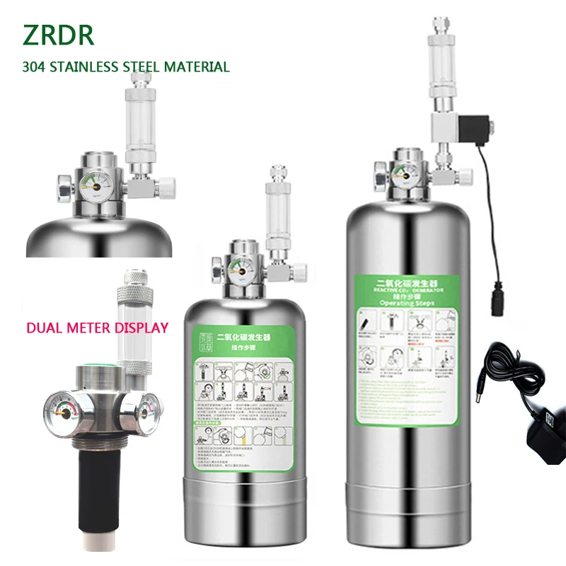 

ZRDR Aquarium CO2 Generator Dual Pressure Gauge Bubble Gauge Electromagnetic Valve Fish Tank Raw Material Reactive CO2 Generator