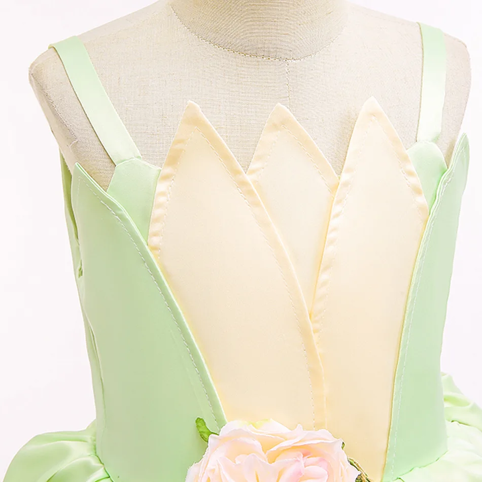 2024 Fancy Princess and Frog Story Cosplay Kid Princess Ball Gown off Shoulder Tiana Deluxe Royal Frock Girls Prom Party Costume