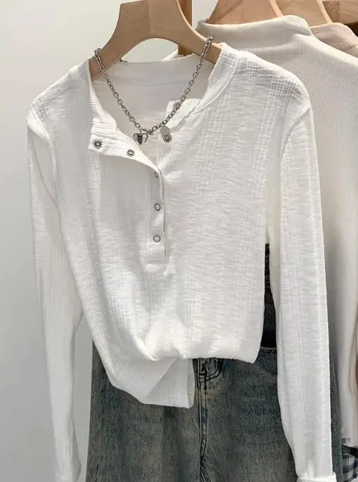 

2025 Autumn/winter Casual Style Fashion Casual Button Bottom Shirt T-Shirt Women's Wear