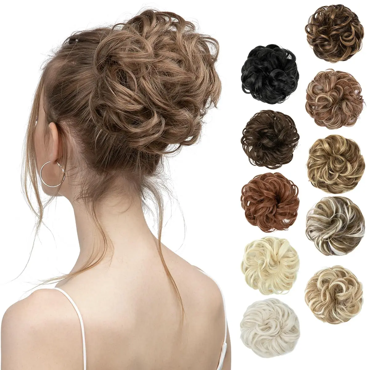 Messy Hair Bun Hair Pieces Wavy Curly Synthetic Updo Fake Scrunchies Ponytail Extension for Women Messy Hair Bun Hair Pieces