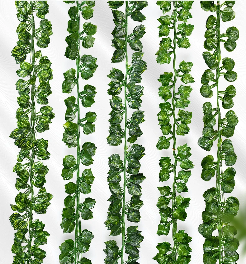 2.1M Artificial Plant Green Ivy Leaf Garland Silk Wall Hanging Vine Home Garden Decoration Wedding Party DIY Fake Wreath Leaves