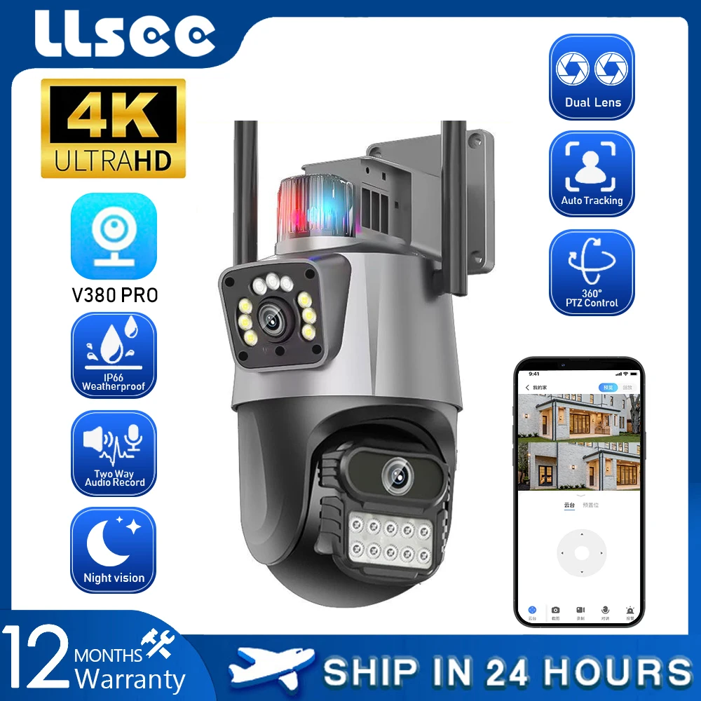 

LLSEE 8MP,dual lens,V380,CCTV,IP camera outdoor waterproof,wireless WIFI phone connection to 360 pan tilt,two-way calling