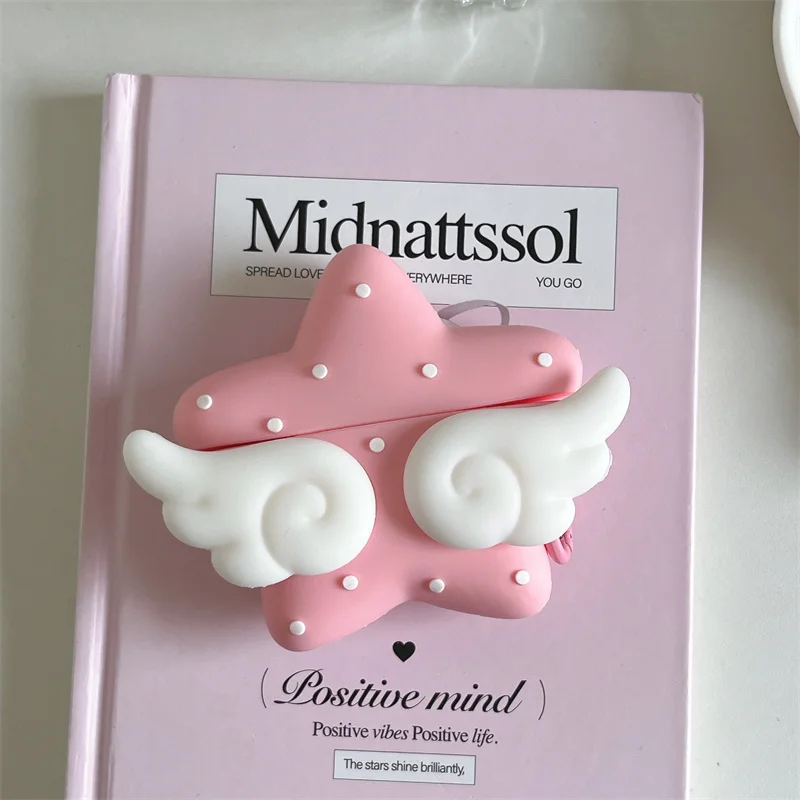 

For AirPods 4 Case Protect Cover For Apple Airpods 1 2 3 4 Pro Pro2 Pink star wing girl Silicone Earphone Case Accessories Cover