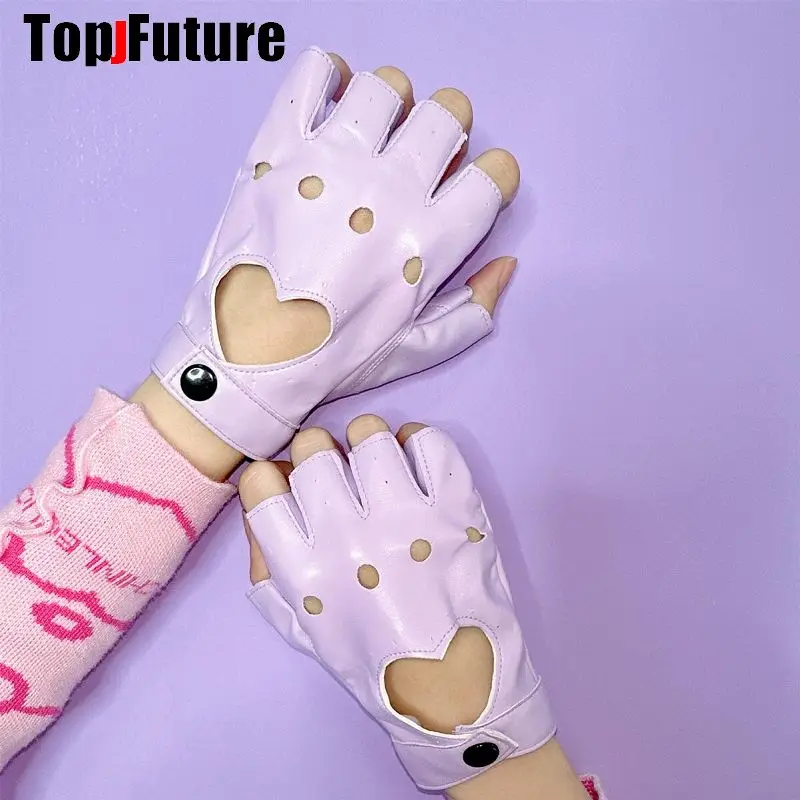 小物 STONE  SOFT GLOVES Y2K Y2K Unisex Fingerless Driving PU Leather Gloves Motor Punk Rivet