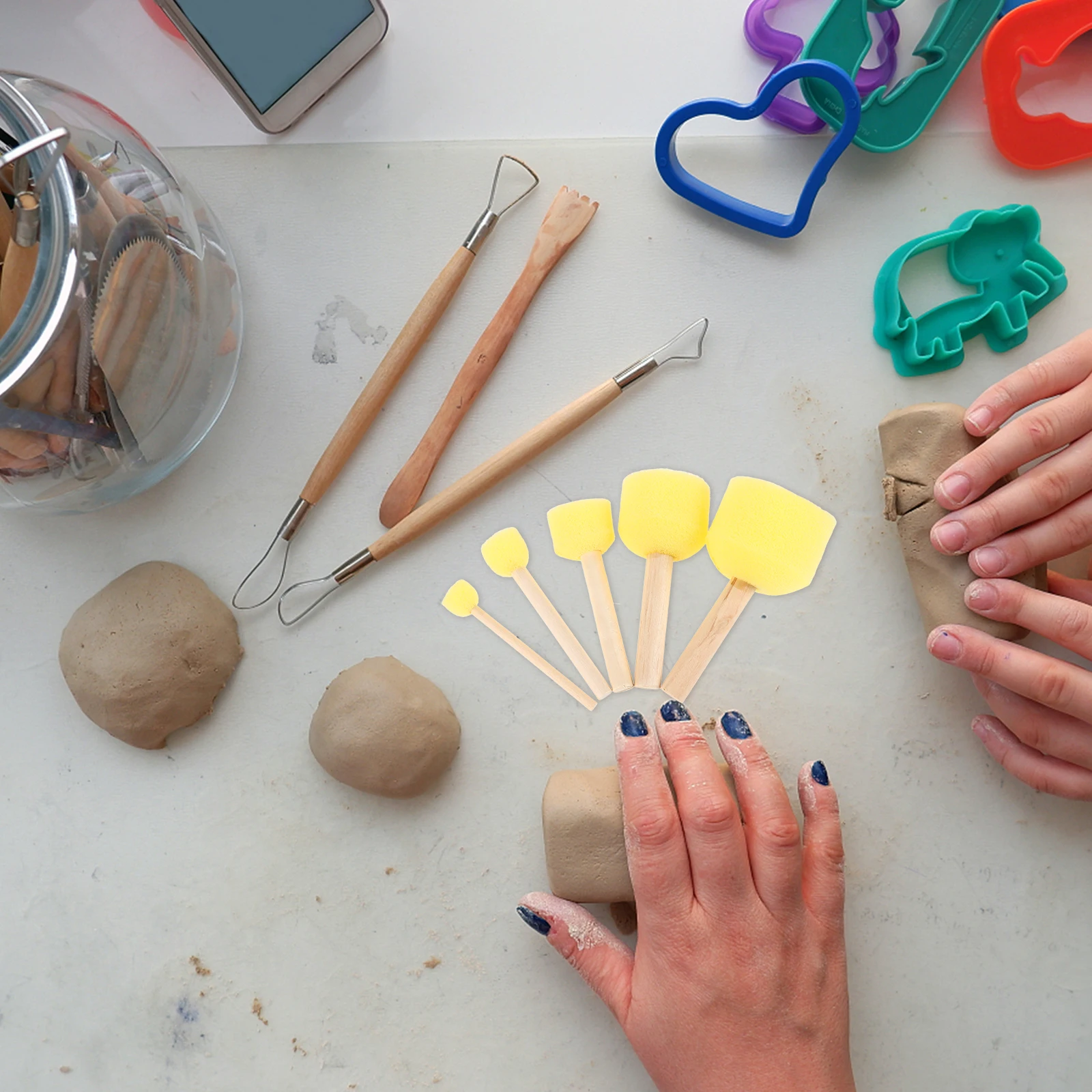 

5pcs Teaching Stick Absorbent Sponge Trimming Tools Set For Pottery Ceramics Crafting Projects Clay Tools Sculpting Art Sponge