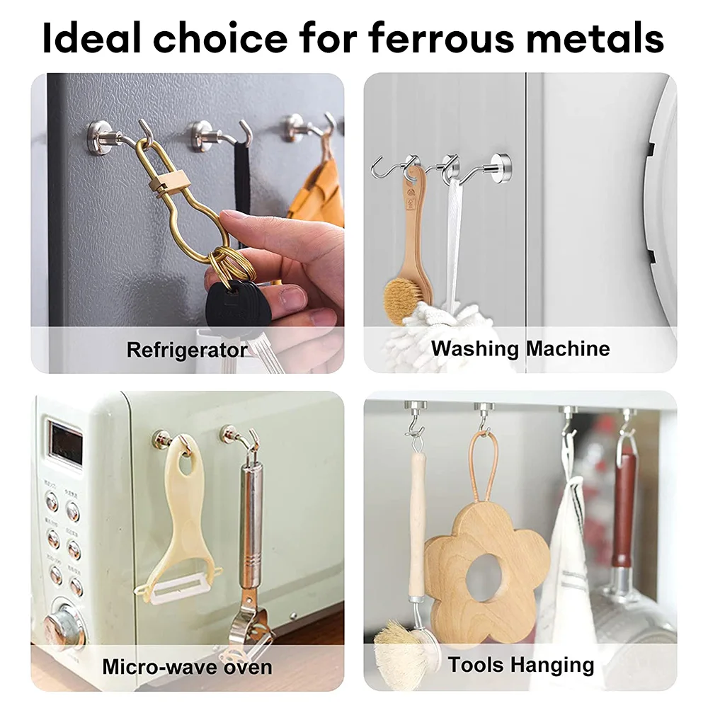 10pcs Strong Magnetic Hooks Multi-Purpose Magnet Hook Hanger for Home Kitchen Bar Key Coat Decorative Storage Hook