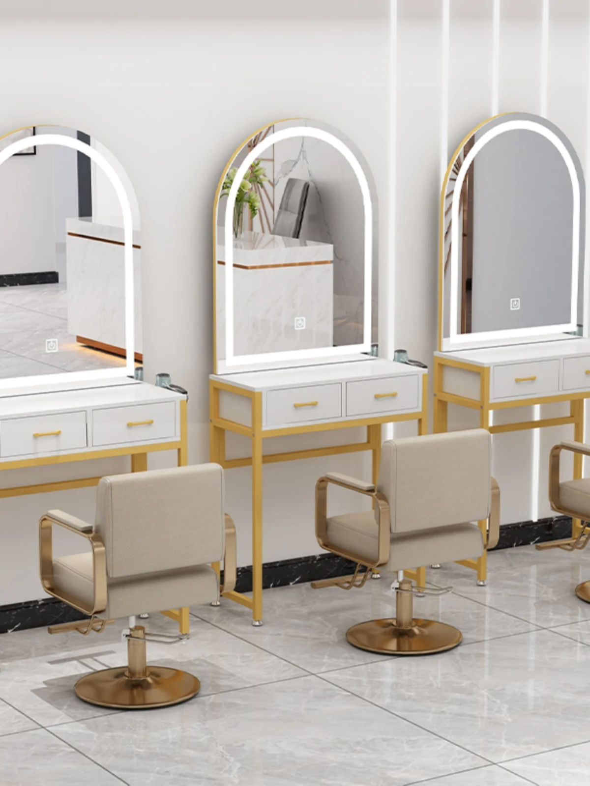 Internet celebrity barber shop single and double mirror table hair salon with lamp mirror hair salon special with cabinet