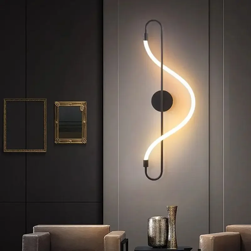 LED Wall Lamp Minimalist Acrylic Copper Line Light For Bedroom Living Room Backdrop Study Room Indoor Decor Illumination Fixture