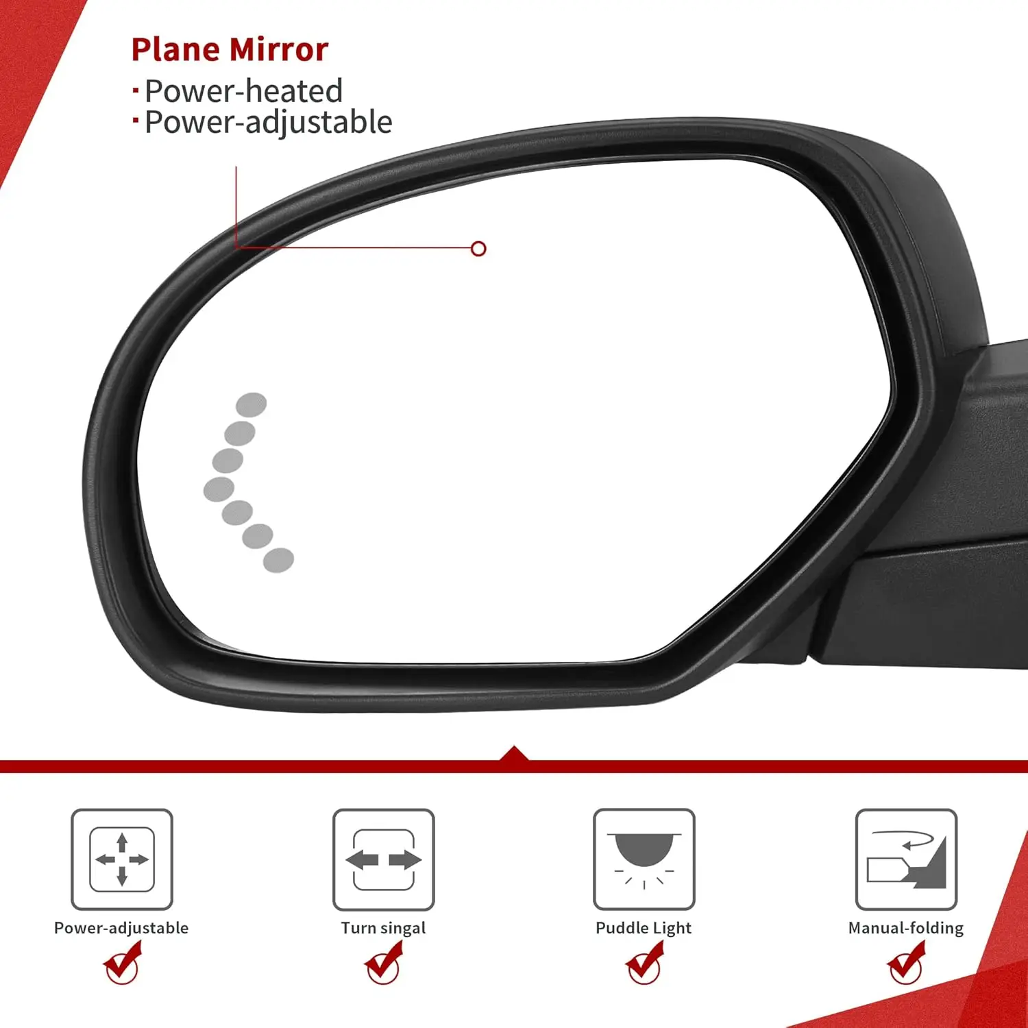 Towing Application, Glass Material, Silver Color, Power-Adjustable, Heated, with LED Arrow Turn Signal