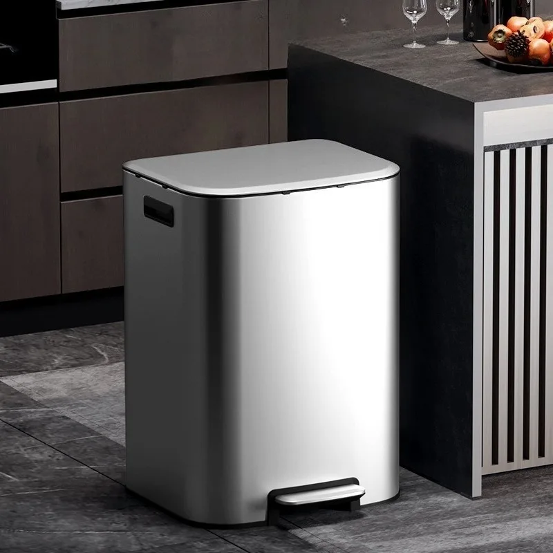 Stainless Steel Trash Can 60L Extra Large Capacity Foot Pedal With Lid Waste Bin Hotel Kitchen Office Household Cleaning Tools