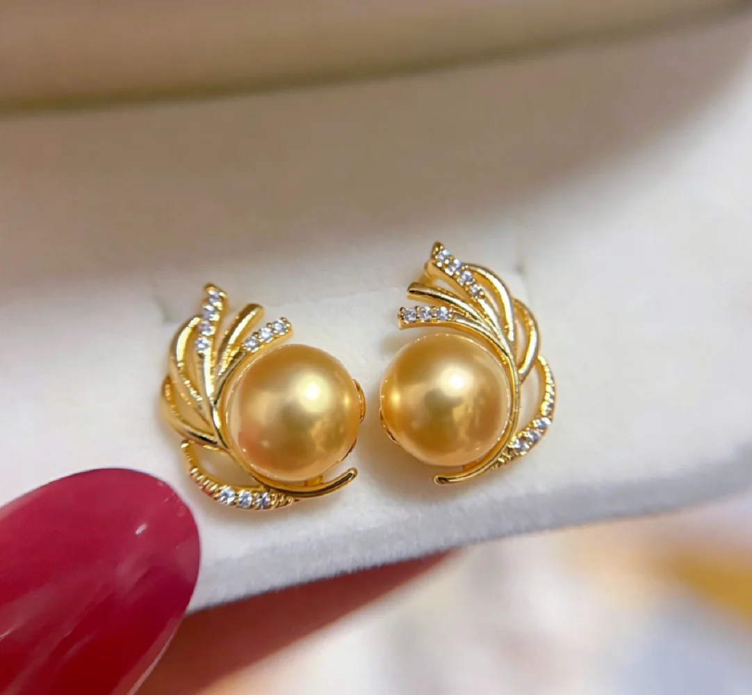 Gorgeous Earrings AAA8-9mm Natural South Sea Pearl Leaves/Earrings 925
