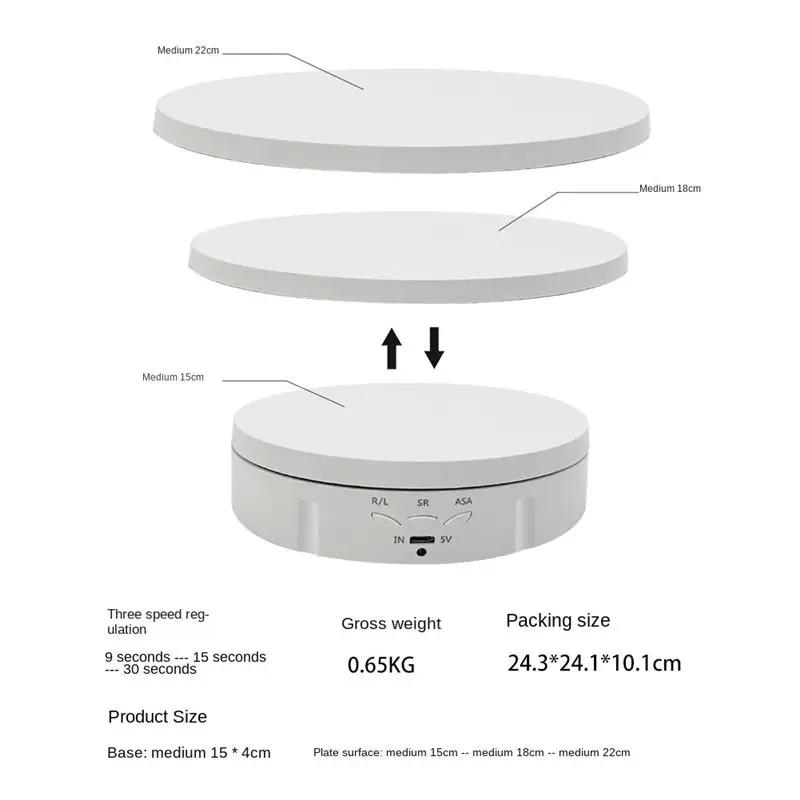 3 Speeds Electric Rotating Visualizer 360° Turntable USB Charge Display Stand For Video Prop Jewelry Shoes White