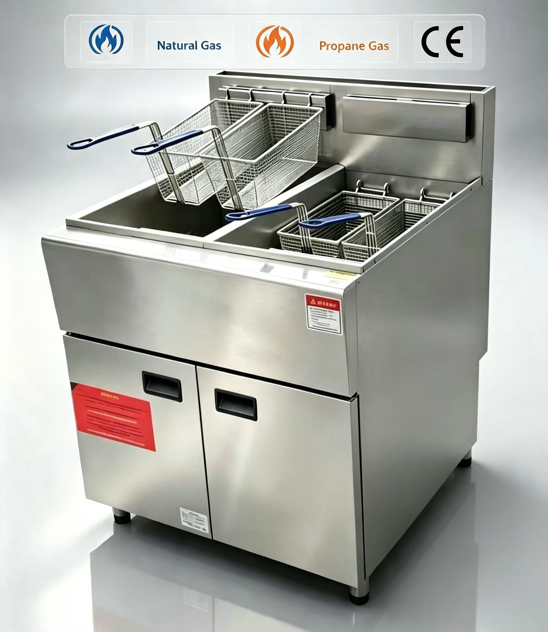 Heavy Duty Commercial  Deep Fryer Double Tank with Cabinet 2 Tank 2 Basket Floor Standing Commercial Fryer for Restaurant