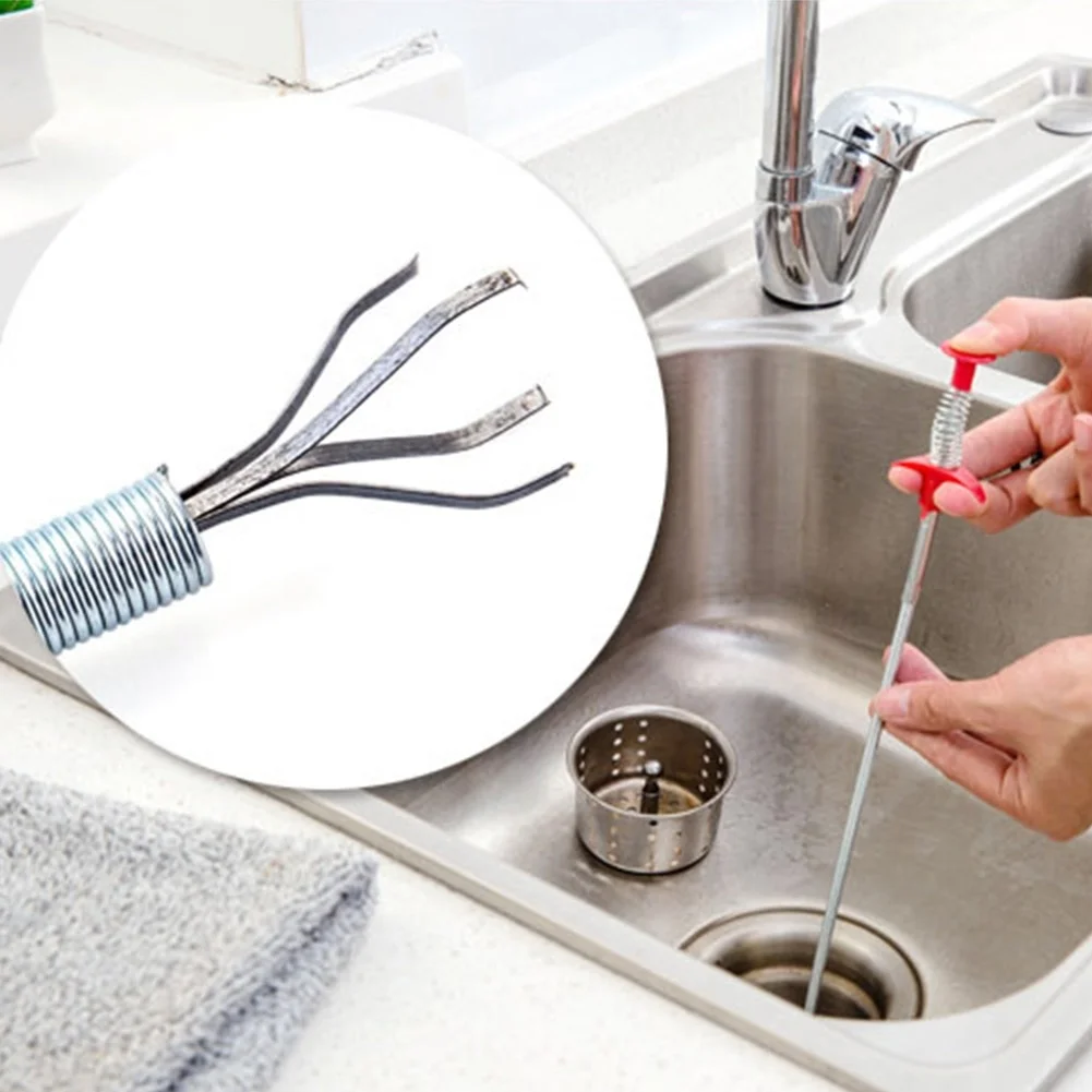 

60cm Drain Clog Water Sink Cleaner Snake Unblocker Kitchen Bath Rod Hair Remover