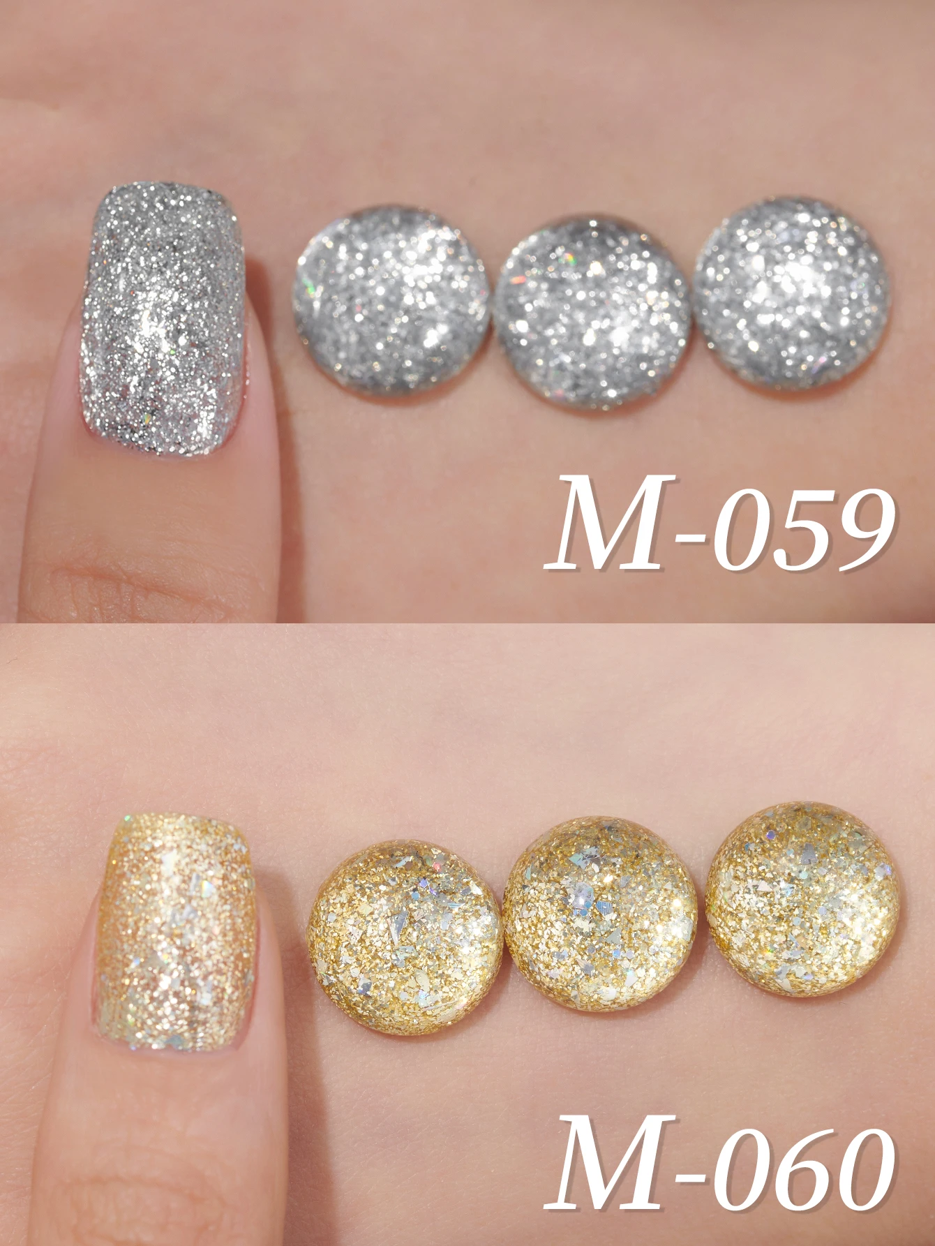 2 個 M-059 M-060 --- バーストグリッターマニキュア接着剤 2025 新しい人気のゴールドシルバースパンコールカラフルなマニキュア