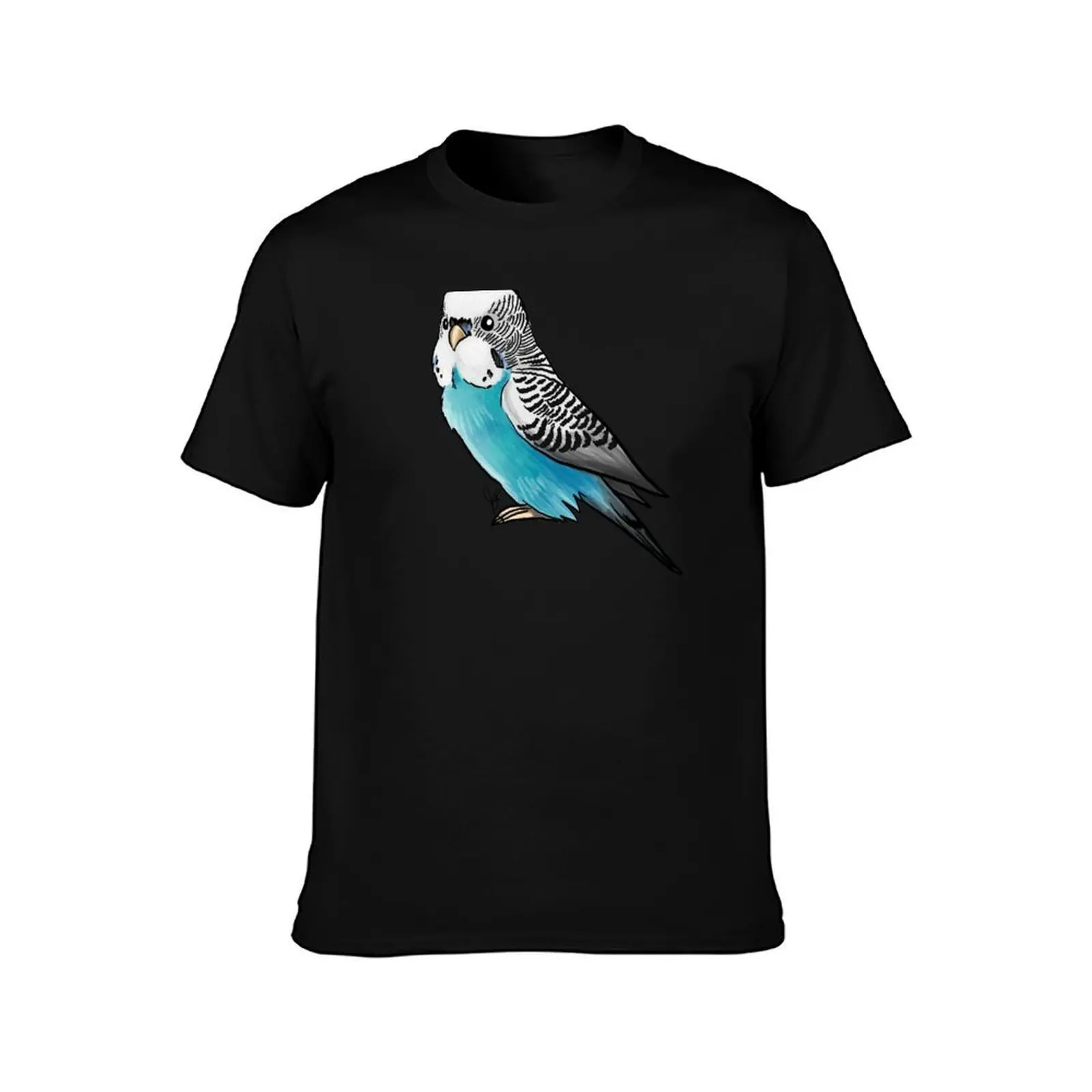 Blue Budgie Parakeet T-Shirt, Summer Casual Cotton Tee, Oversized Streetwear Tops, Vintage Graphic Print, Loose Fit Short Sleeve