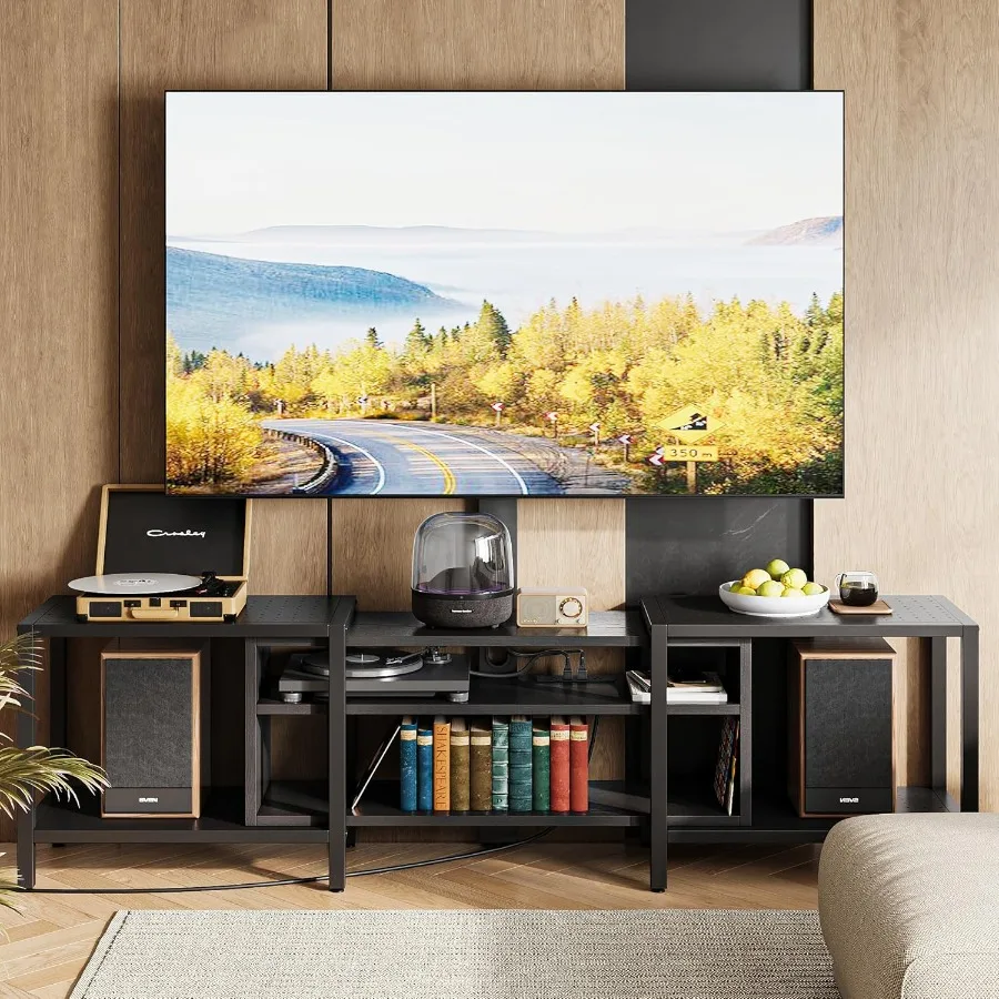 حامل تلفزيون 79 بوصة لأجهزة التلفاز حتى 85 بوصة مع حامل على الحائط ومخرج طاقة مدمج وحدة تخزين 3 طبقات مع إطار فولاذي حديث E