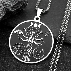 Witch Triple Moon Goddess Hecate Necklace for Women Men Stainless Steel Greek Mythology Chain Necklace Jewelry collier N9611S02