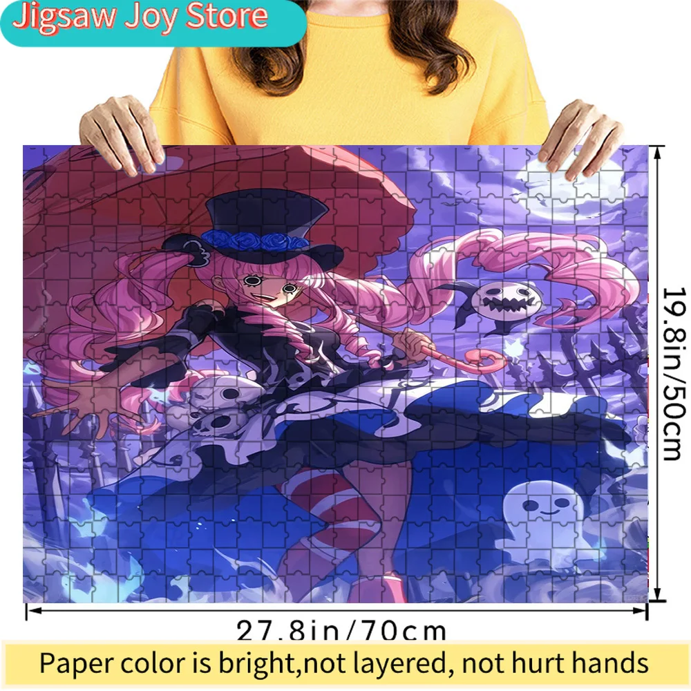 

One Piece Perona Long Pink Twin Tails Black Top Hat Blue Rose Decor Red Umbrella Ghosts Graveyard Moon Background Art Paper Jigs