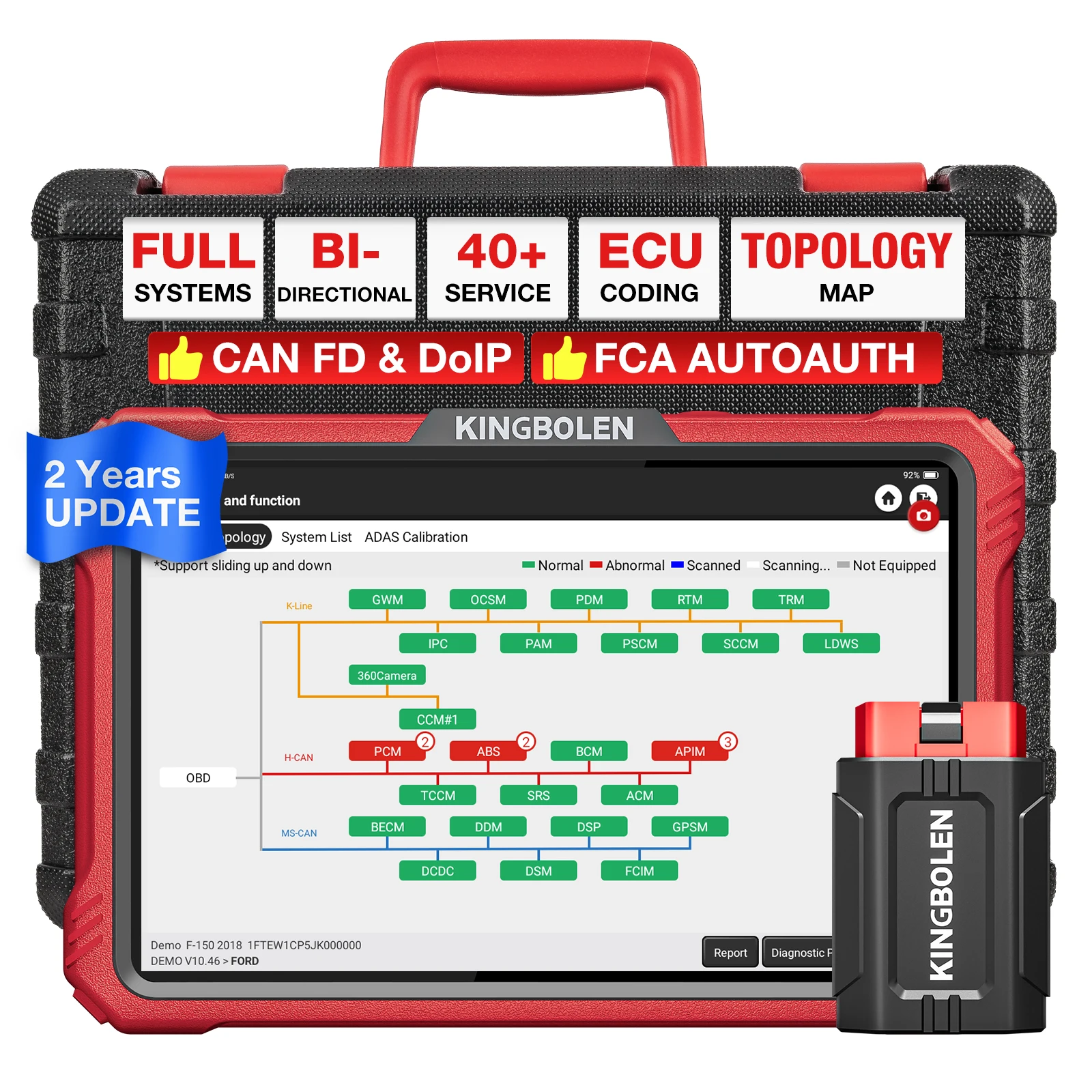 【2 ans de mise à jour gratuite】 Scanner OBD2 KINGBOLEN K10 PRO ELITE, codage ECU, 40+ services, CANFD, FCA, outil de diagnostic de tous les systèmes, fonctionnalités actives