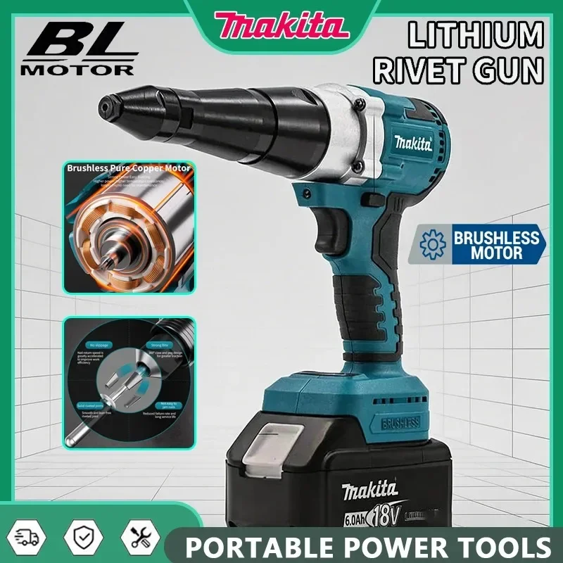 Makita Brushless Electric Rivet Gun LED Cordless Multifunctional Rivet Nut Gun Automatic Riveting Tool Compatible 18V Battery
