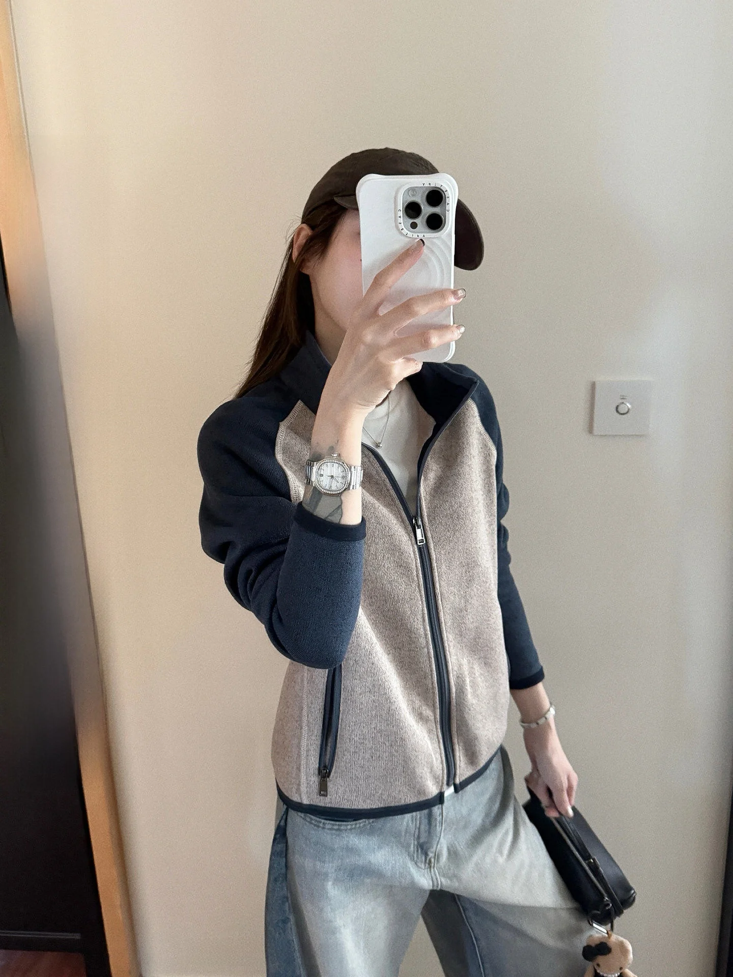 

NingSi Color Blo Zipper Stand Collar Fce Lined Women's Jaet Slim Fit Korean Sle Outerwear Cardigan Top for Spring