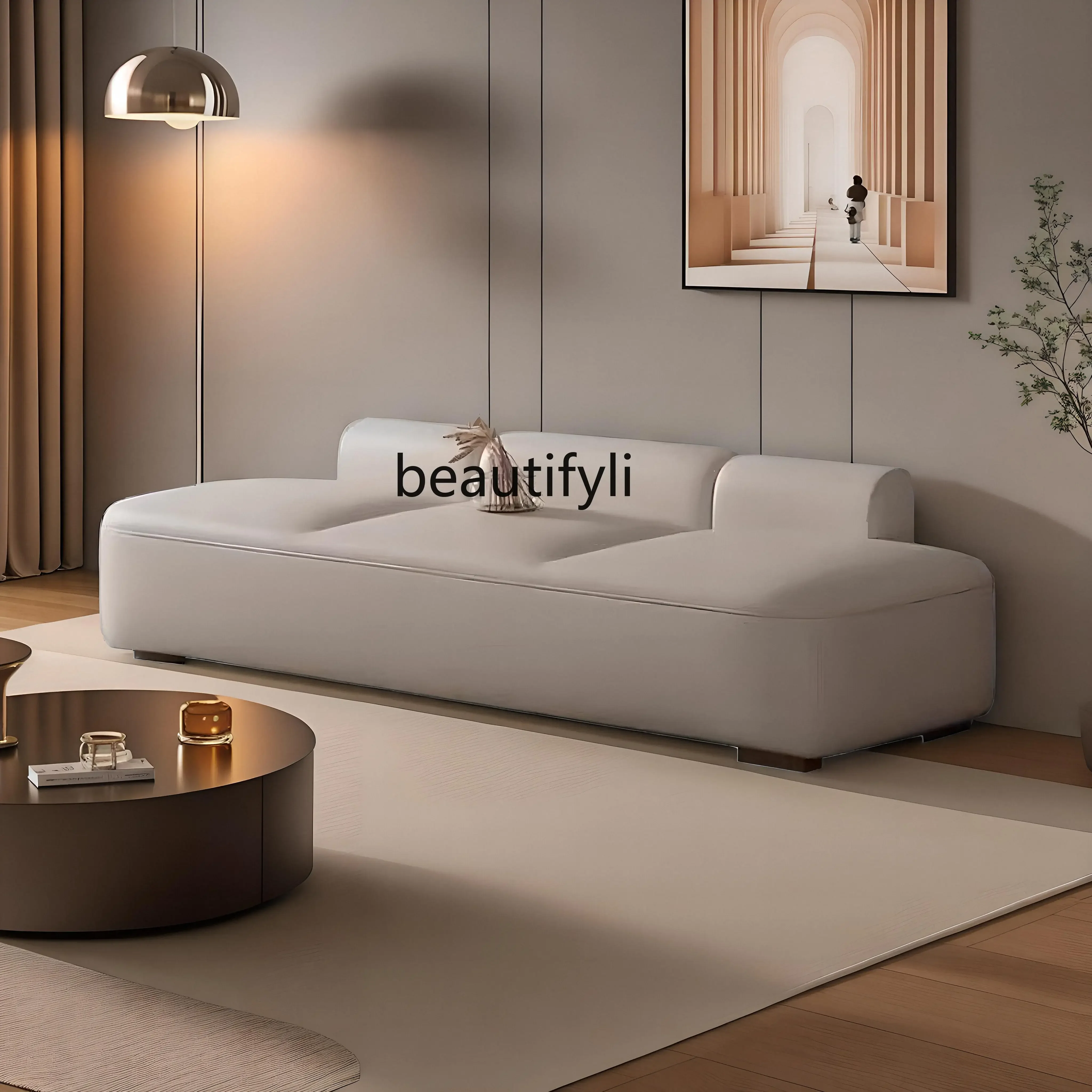

C Office, bedroom, minimalist end stool sitting area, leather, hotel straight sofa