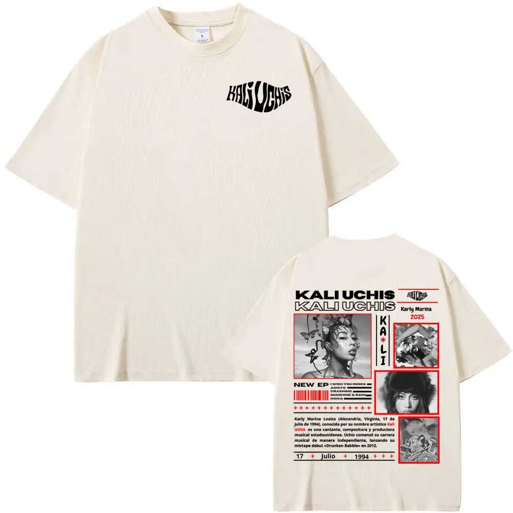 المغني كالي Uchis كارلي مارينا جولة 2025 غطاء تي شيرت الرجال النساء الملابس القطن قصير الأكمام تي شيرت موضة الجمالية تي شيرت