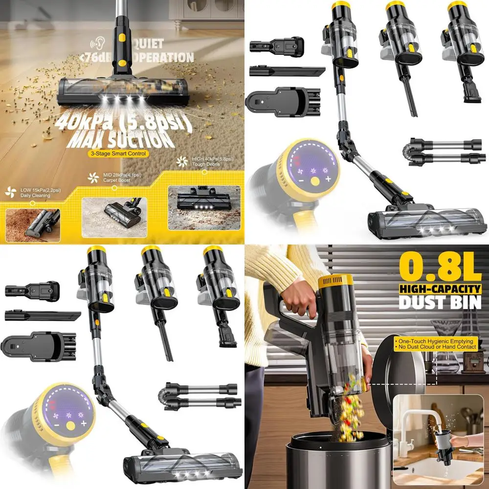 20V Compatible 350W Vacuum Cleaner, 40kPa Suction, 180° Flexi-Wand, 0.8L Dual Dustbin, LED Floor Brush for Hardwood & Carpet (Ba