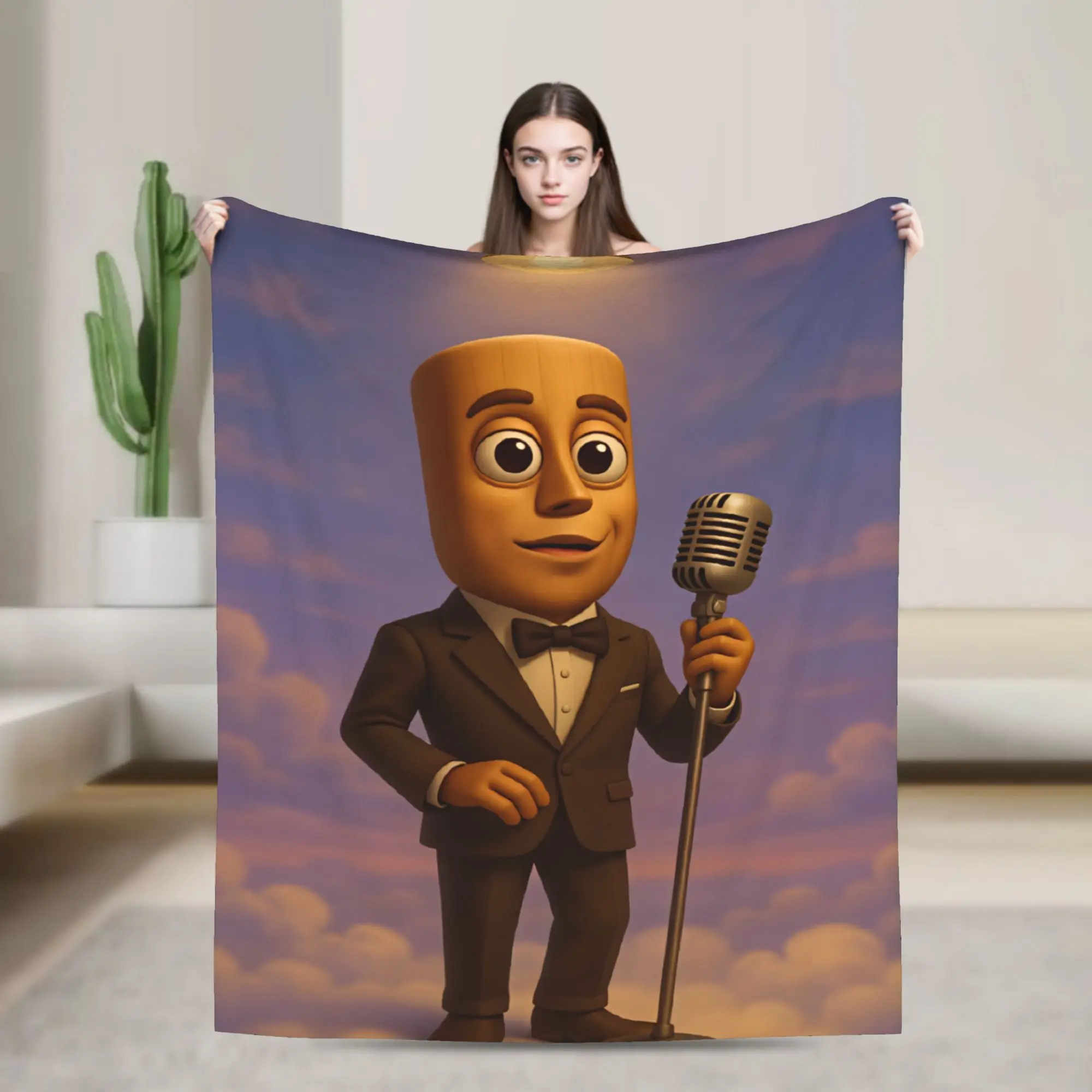 Tung In Formal Suit Holding Vintage Microphone Cloudy Sky Blanket Flannel Bedspread For Sofa Home Sofa Bed Cover