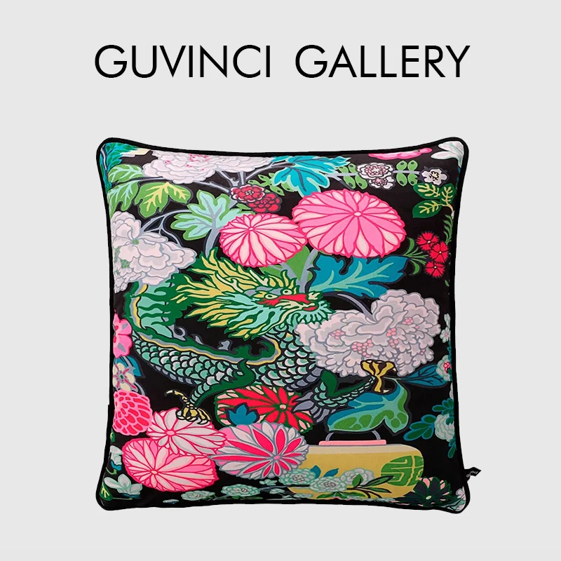 

GUVINCI бархатная декоративная наволочка Chiang Mai Dragon, красивая роскошная дизайнерская подушка ручной работы с акцентом для дивана, дивана