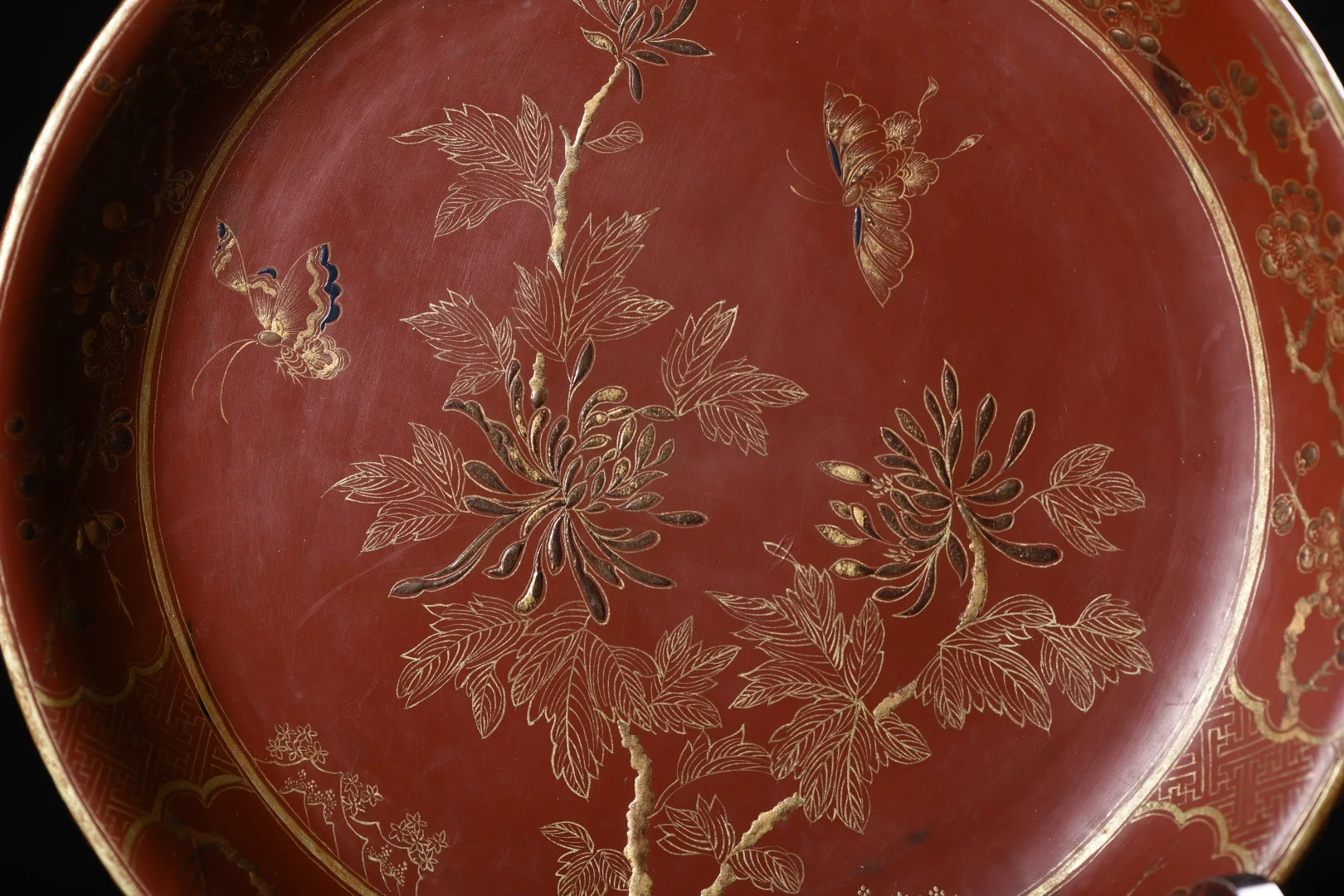 Wood Lacquerware Outline in gold Painted floral pattern Reward Plate Plate screen Wenfang Plate Amass wealth Ornaments