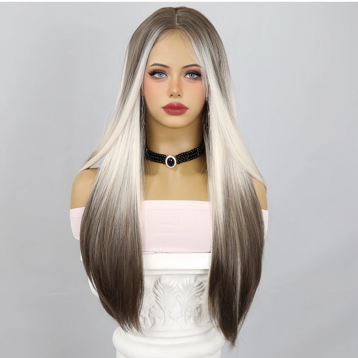 

Handmade Lace Light Brown Spot Dyed Center Split Straight Hair Chemical Fiber Women's Wig Lolita Party Daily Cos Women's Wig