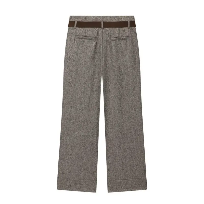 High Waist Straight Leg Pants with Belt Women's New Autumn 2025 Casual Trousers High Waist Other Material Ladies Fashion
