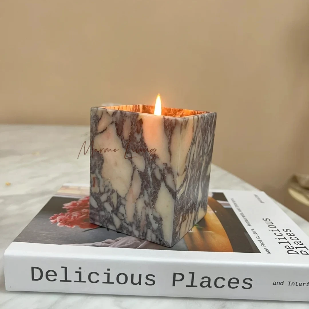 Luxury Natural Marble Calacatta Violet Candle Holder for Living Room Dining Room Bedroom Retro Decor