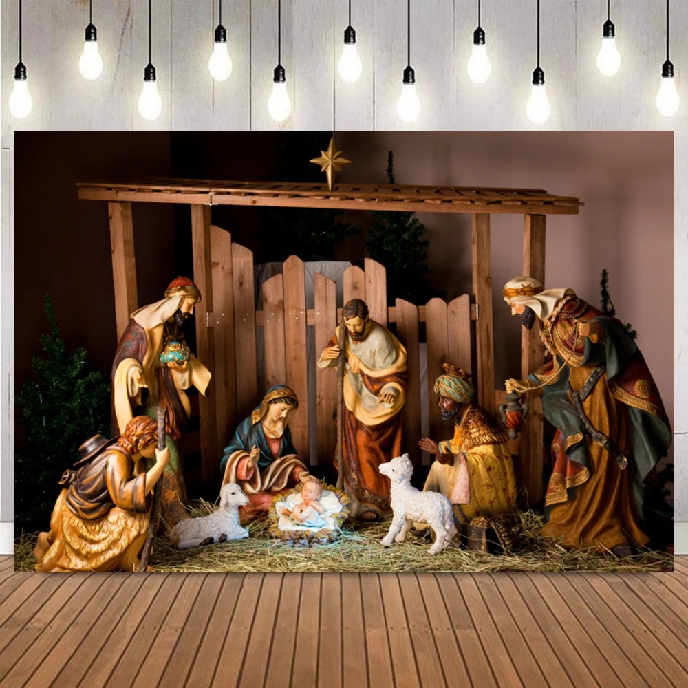 Nativity Scene Backdrops Jesus Birth Angel Barn Christian Christmas Backdrop Christianity Cross Bible Photography Background