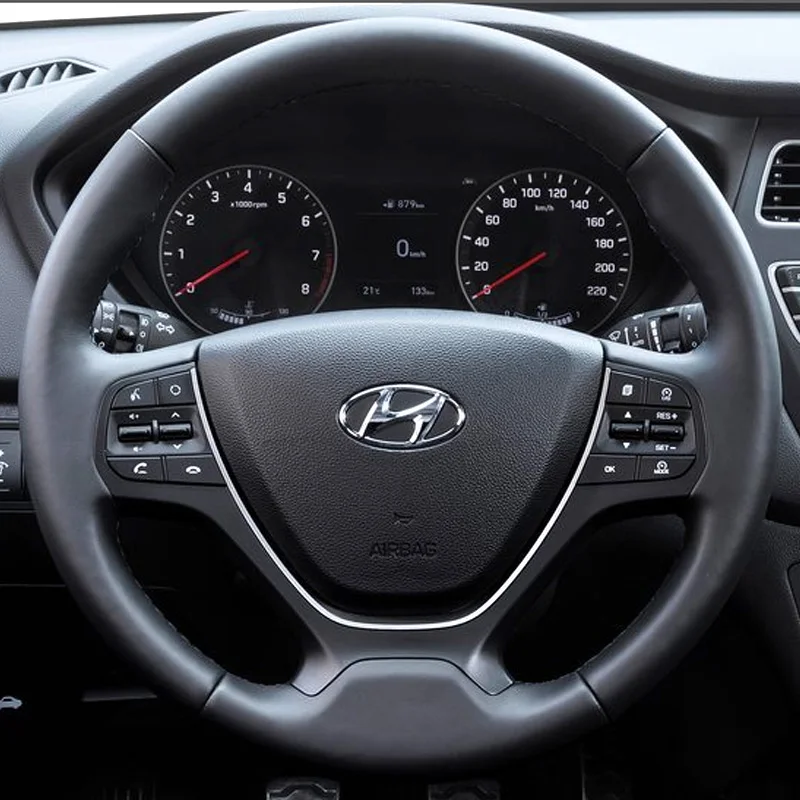 Hand Stitched Non-slip Car Steering Wheel Cover for Hyundai I20 Mk2 2015-2018 DIY Black Perforated Leather Car Interior