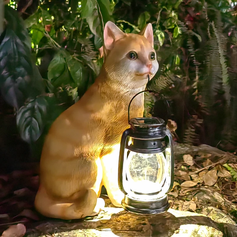 Solar Powered Cat Night Light Outdoor Garden Decor for Yard Waterproof Animal Statue for Kindergarten Creative Landscape Lamp