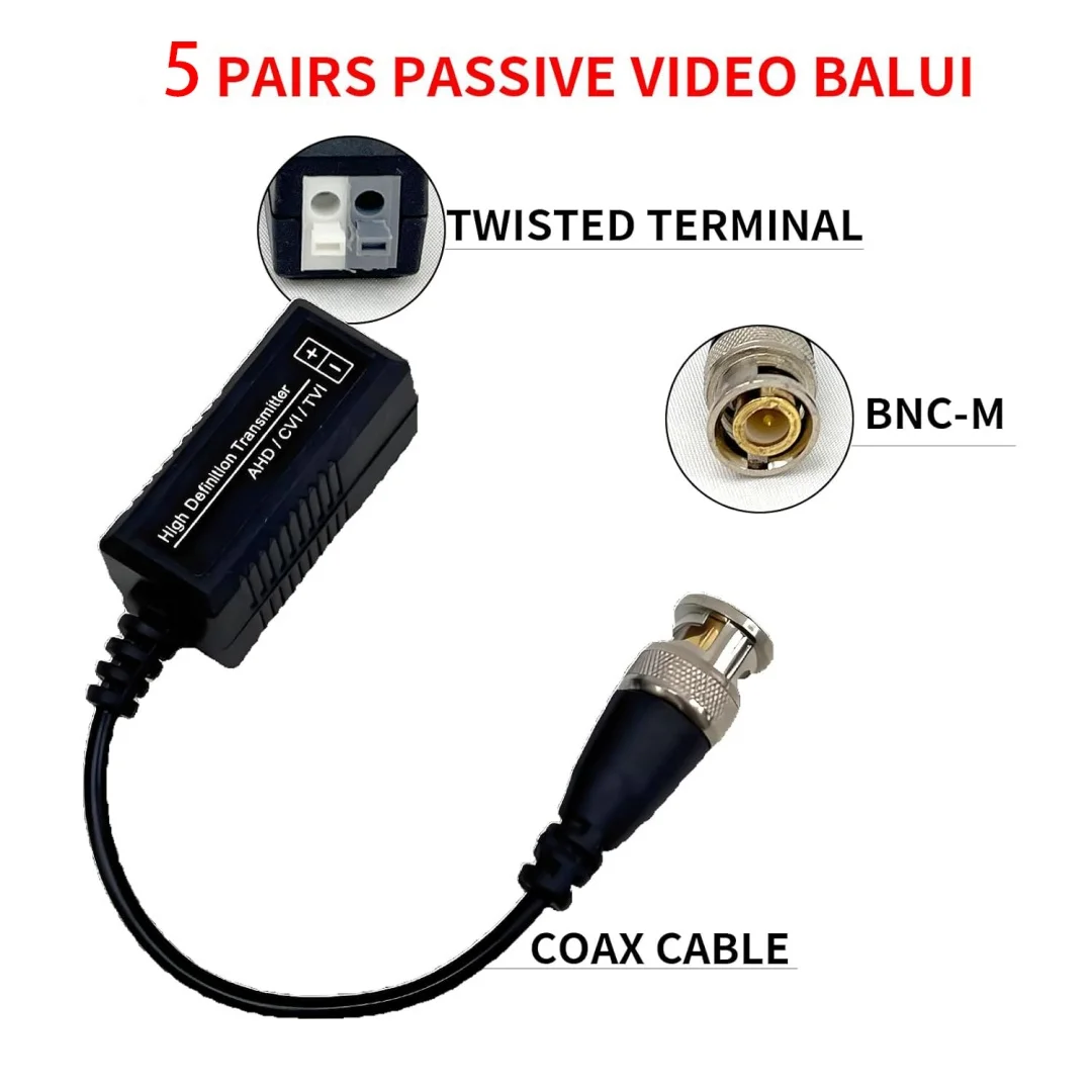 Video Balun Connectors, Cat5 HD Mini CCTV BNC Passive Transceivers for CCTV Security Camera System (5 Pack Video balun
