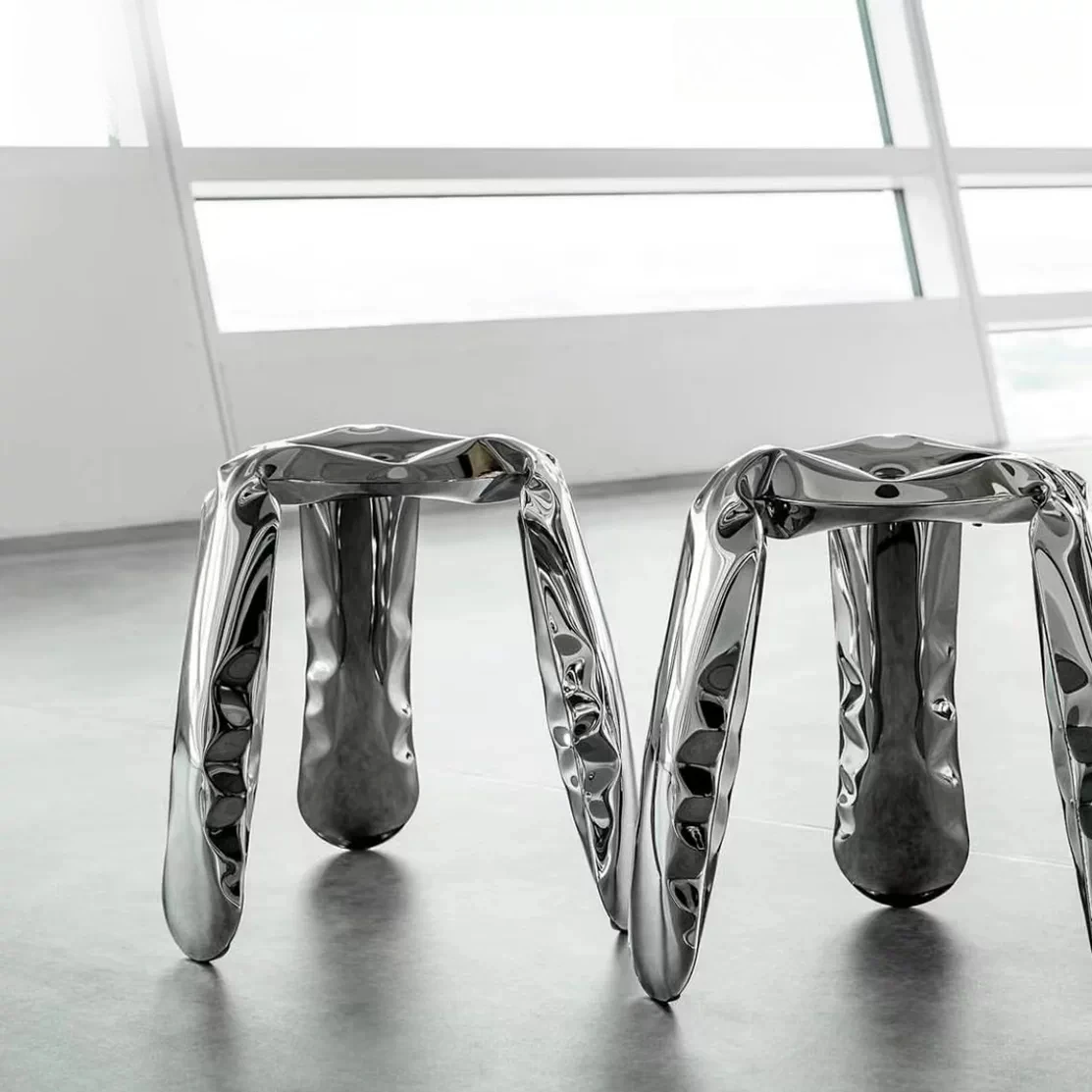 Stainless steel inflatable polished glossy stool bar stool art metal stool